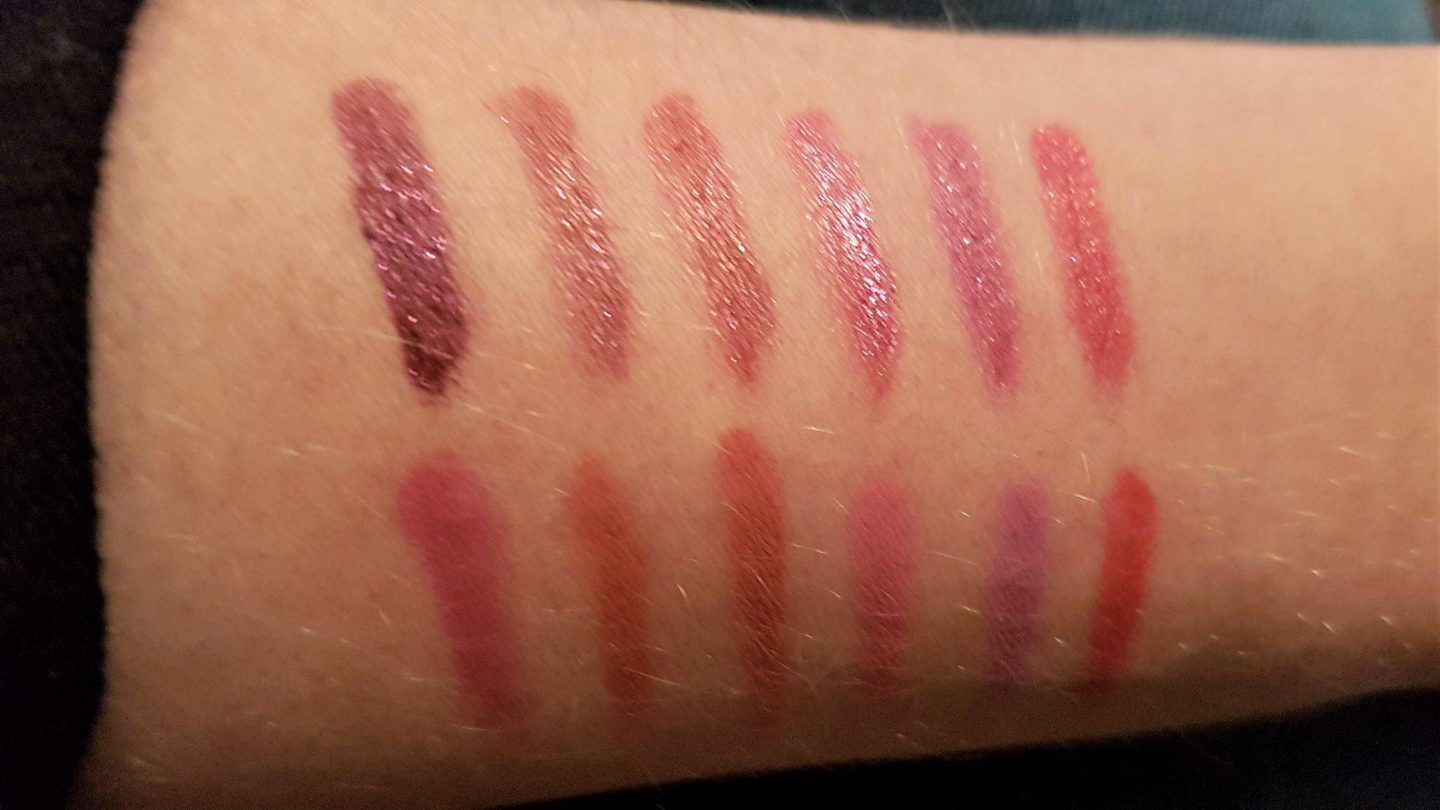 Swatches of Urban Decay Vice Lipstick palette