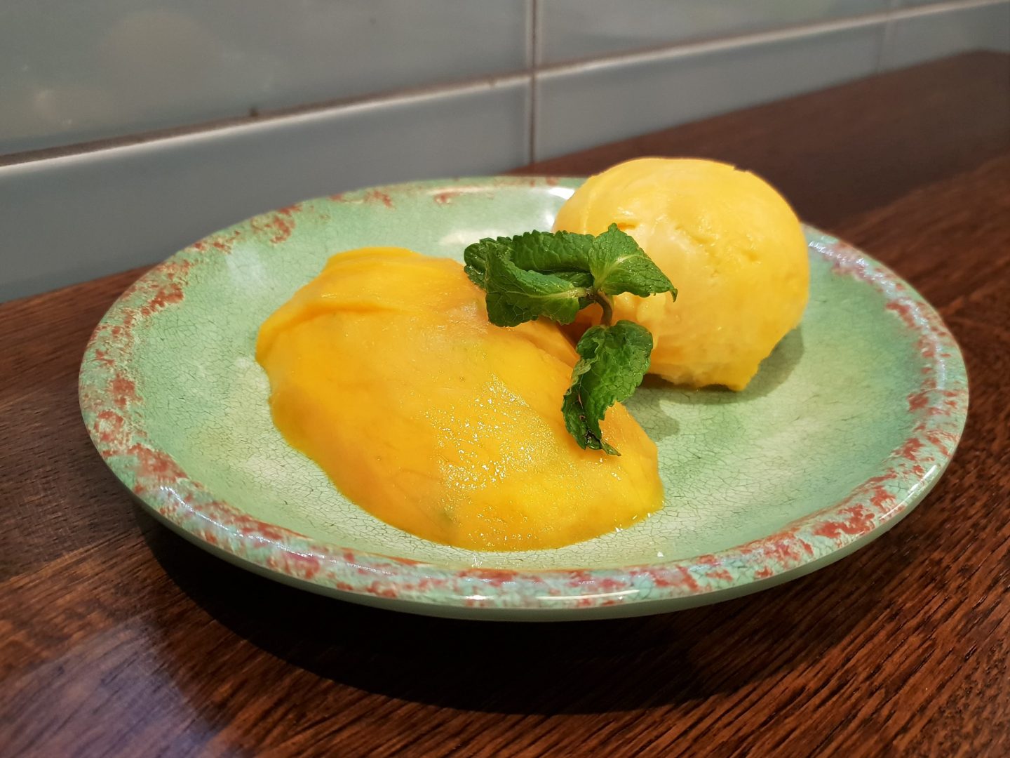 Sorbet with mango at Rosa's Thai Cafe, Bluewater