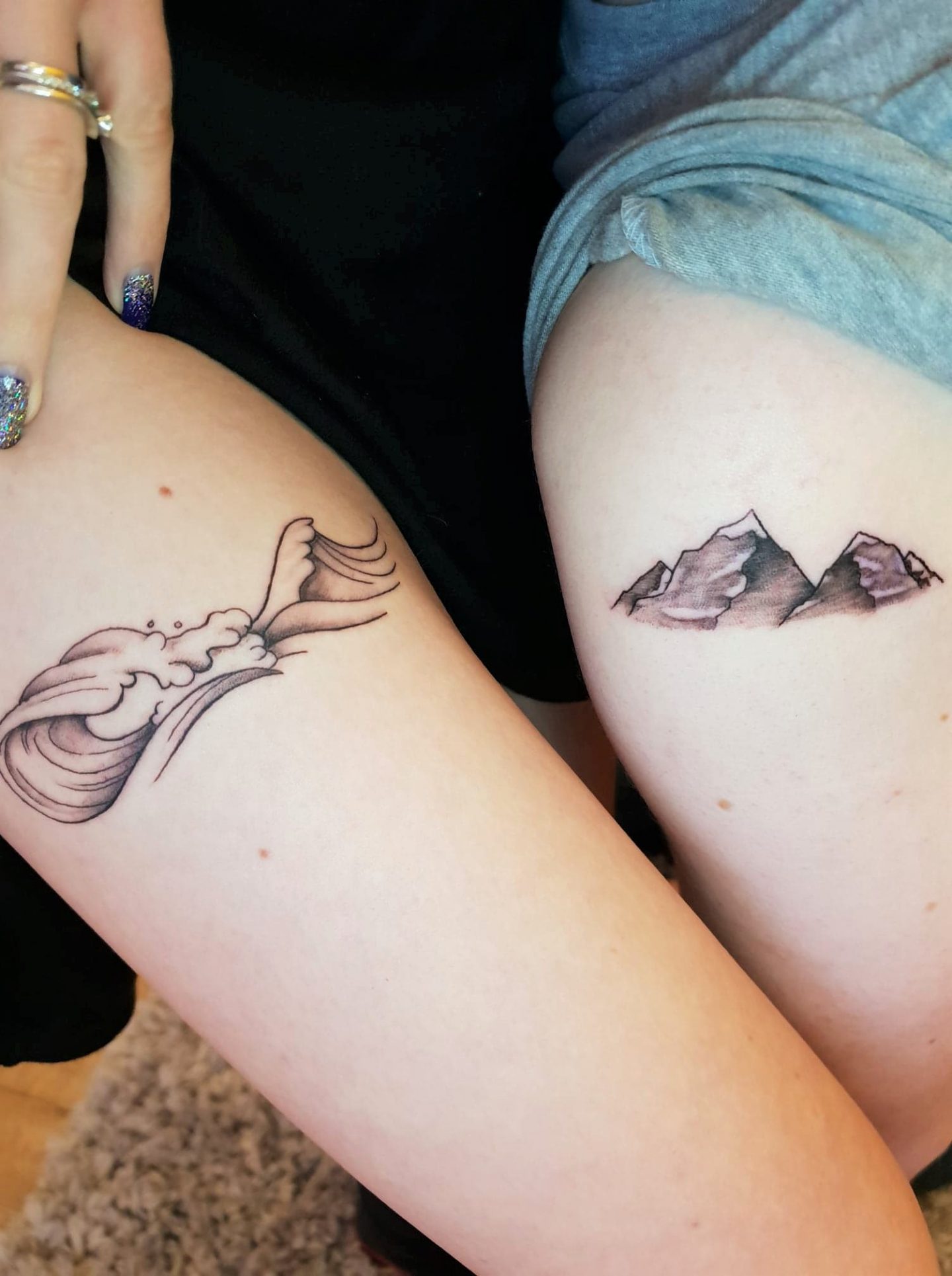 Sea waves mountains black and white Biffy Clyro couples tattoo
