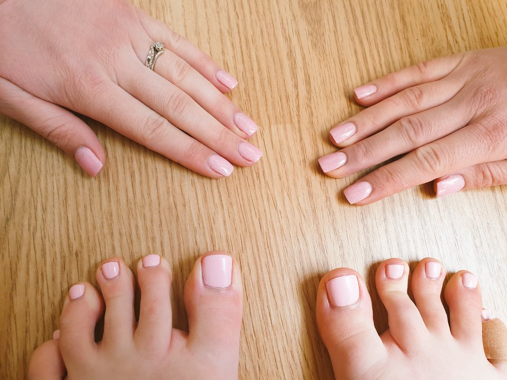 Pale pink SNS manicure and gel pedicure for wedding