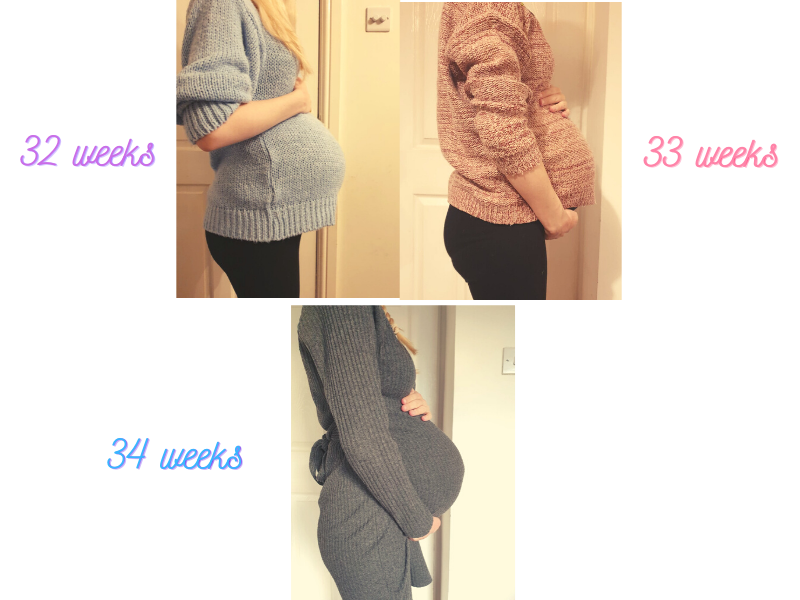 32 weeks - 34 weeks, 3rd trimester of pregnancy bump