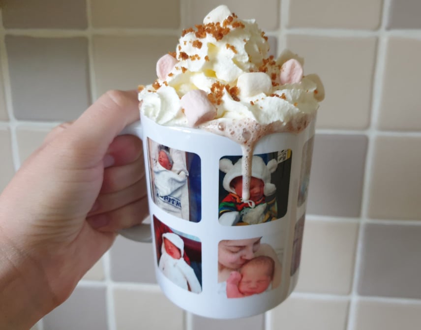 Hot chocolate in personalised mug