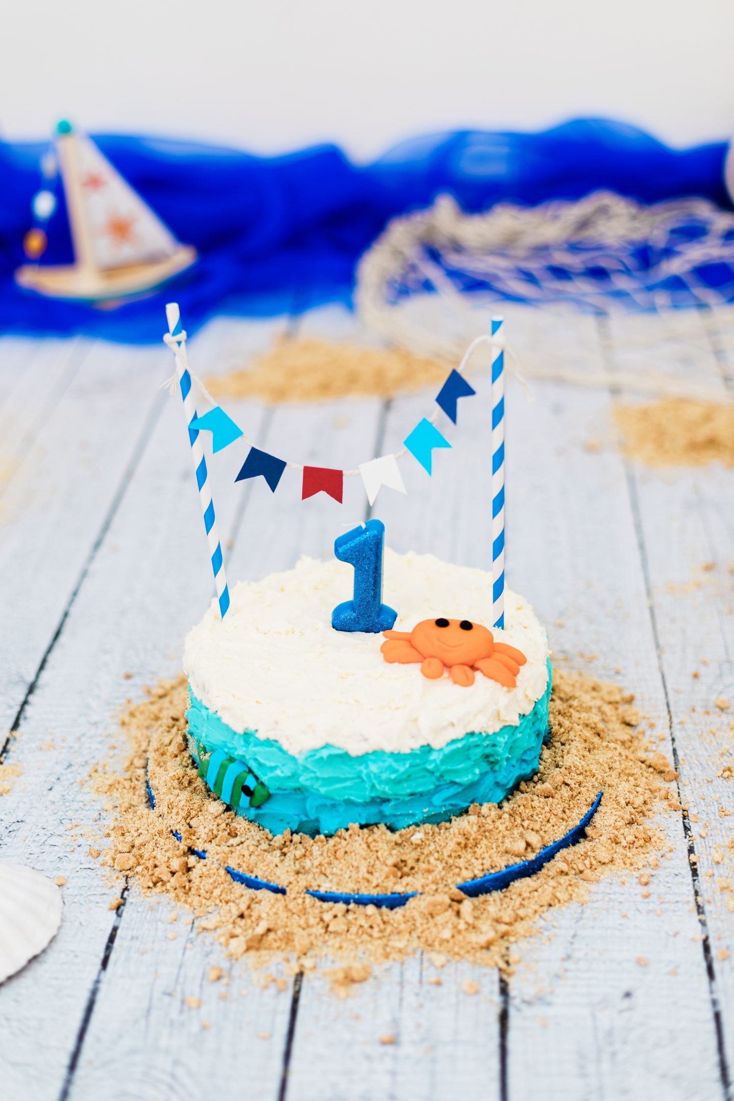 Seaside 1st birthday cake smash