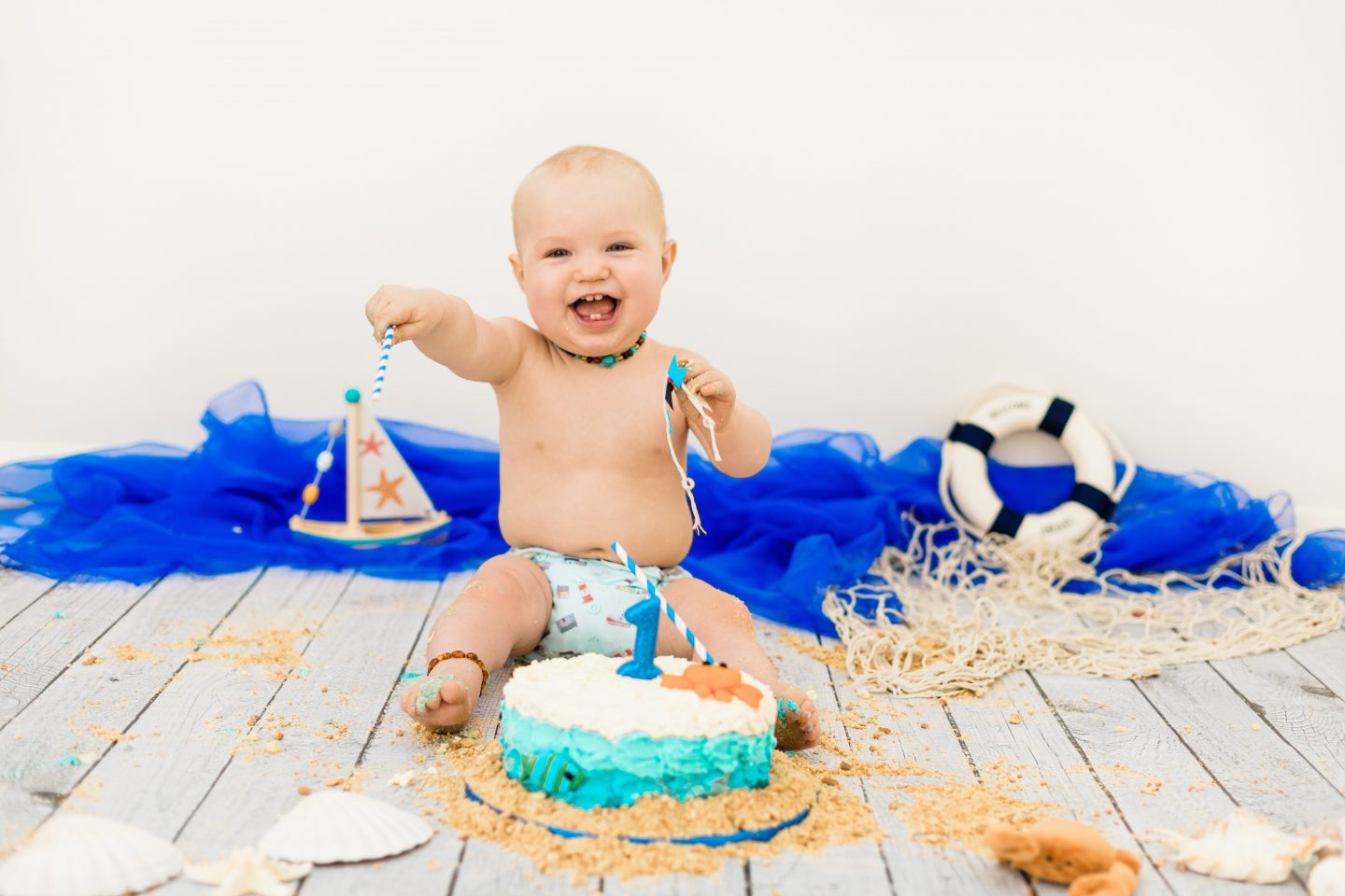 1st birthday seaside cake smash